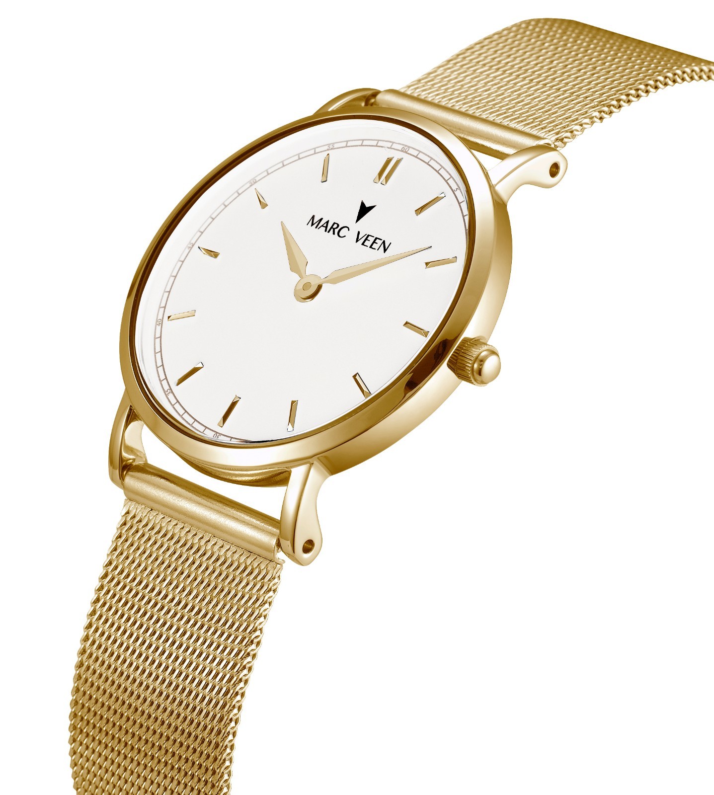 Slim Herrenuhr Gold Edelstahl goldene Milanaise Armbanduhr flach Strichindizes