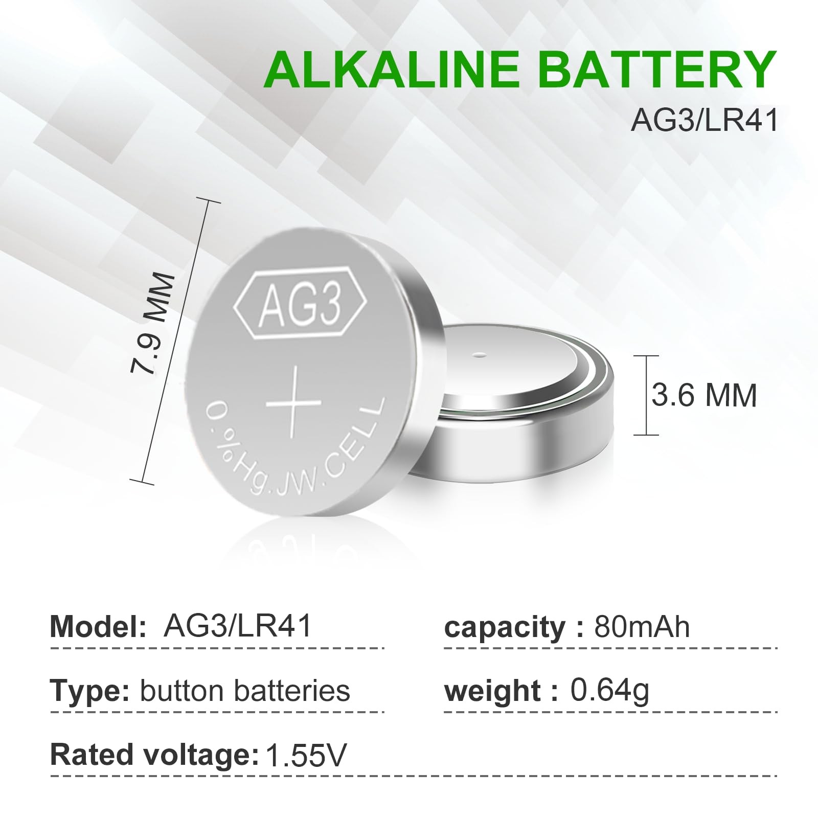 kunying 25-Pack LR41 Button Batteries, AG3 392 384 192 SR41W 1.5V 25 Pack