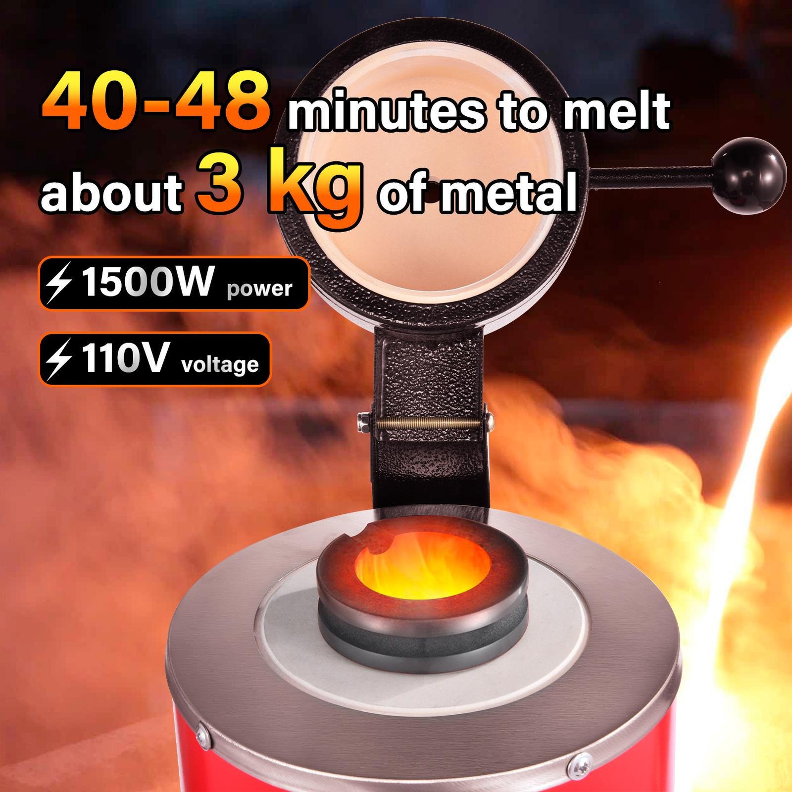 New Gold Melting Furnace — 1500W 2102℉ Digital Electric Melting Furnace Red