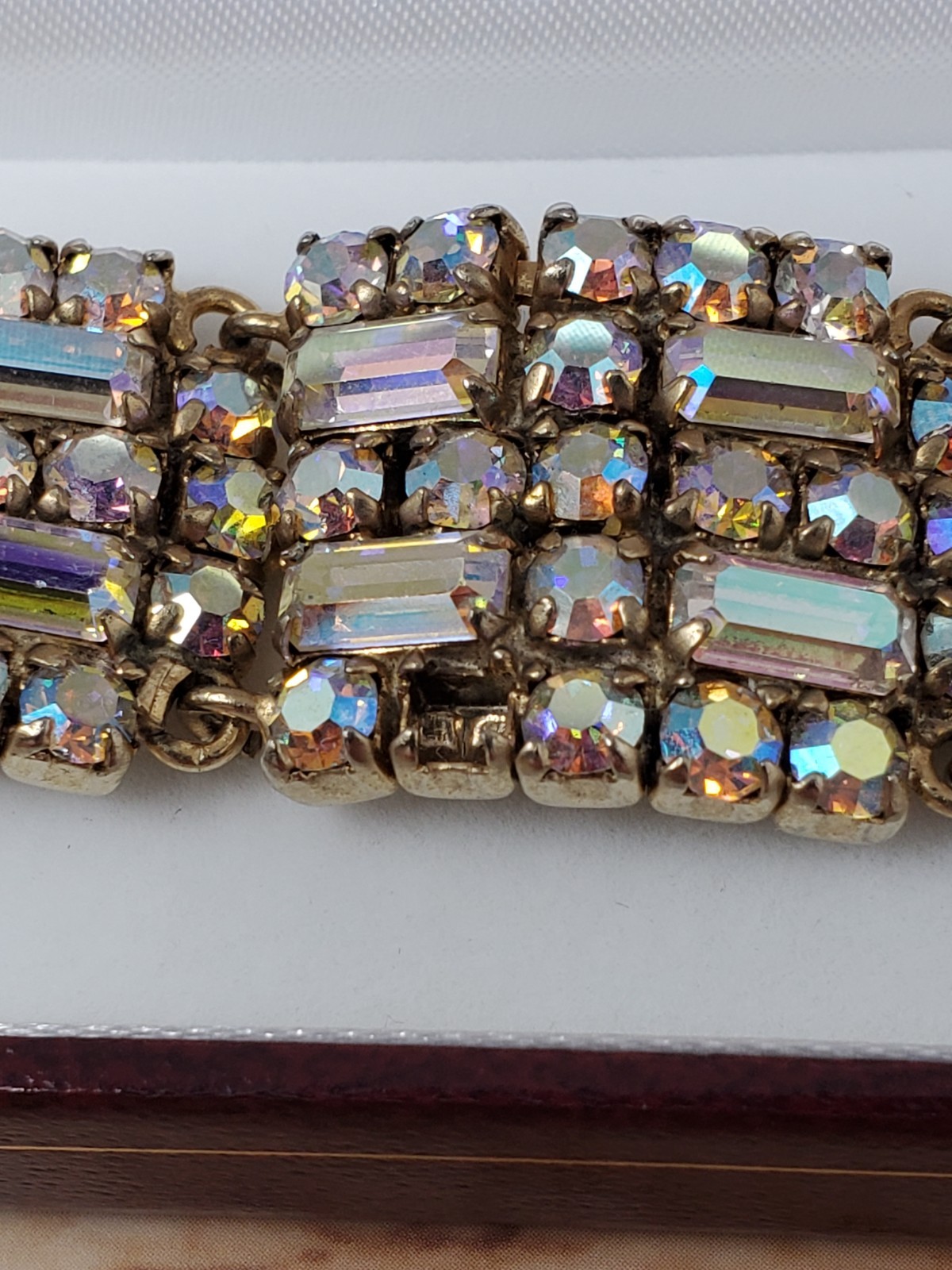 Signed Sherman Champagne Aurora Borealis Bracelet and Matching Earrings
