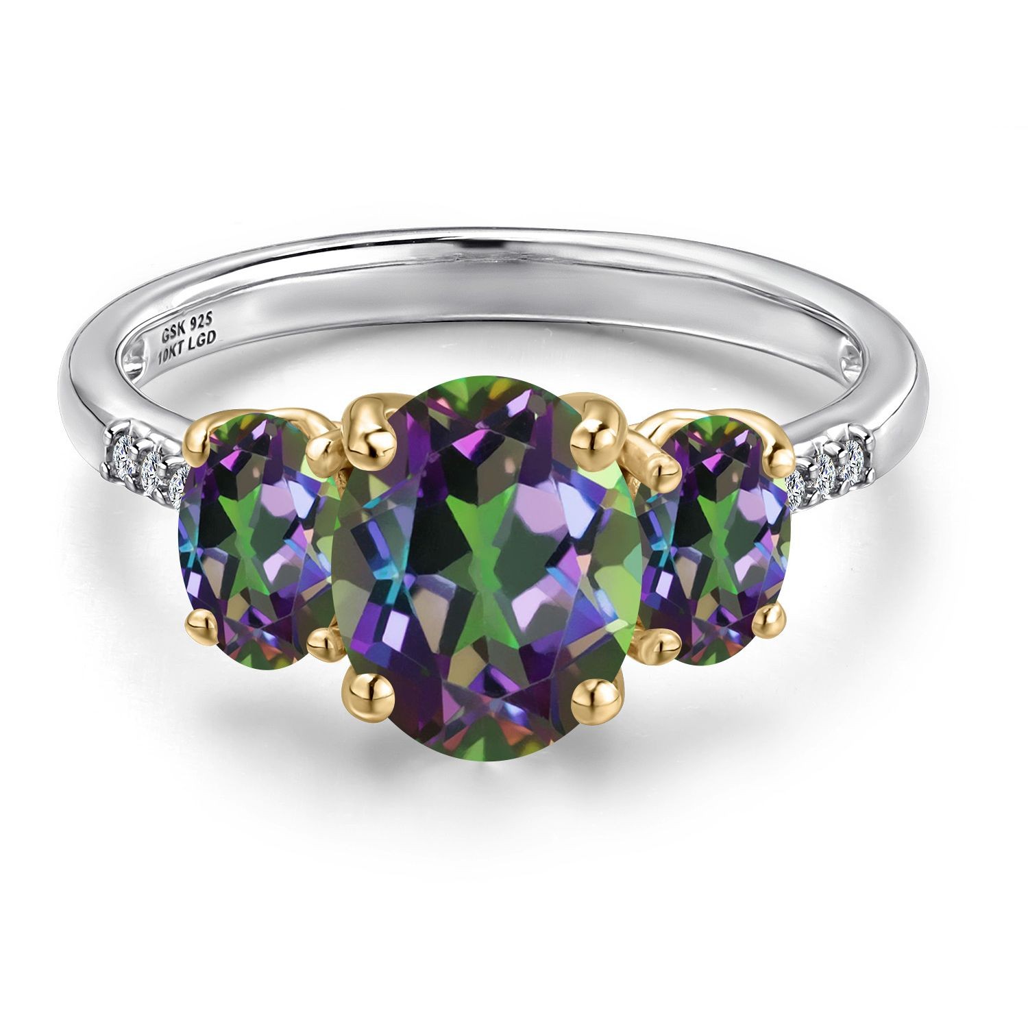 925 Silver and 10K Yellow Gold Green Mystic Topaz and Lab Grown Diamond