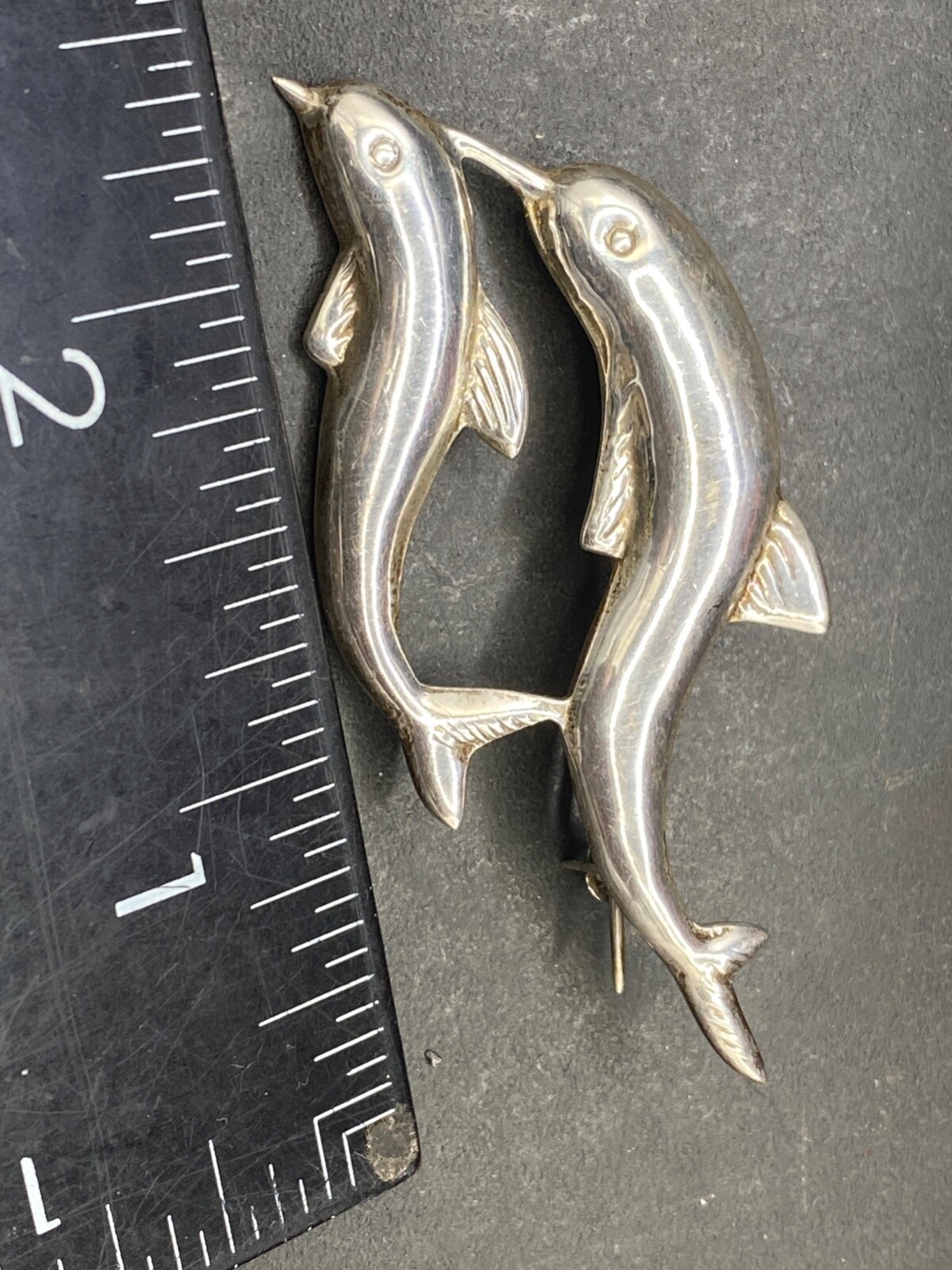 Dolphins Narwal Baby & Mother Stirling Silver Approx 7.5g 60mm Porpoise Pin