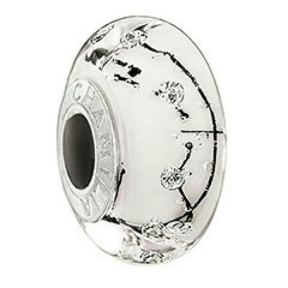 New Chamilia CITY LIGHTS WHITE STEEL Murano Glass & Sterling Bead 2116-0075 $40