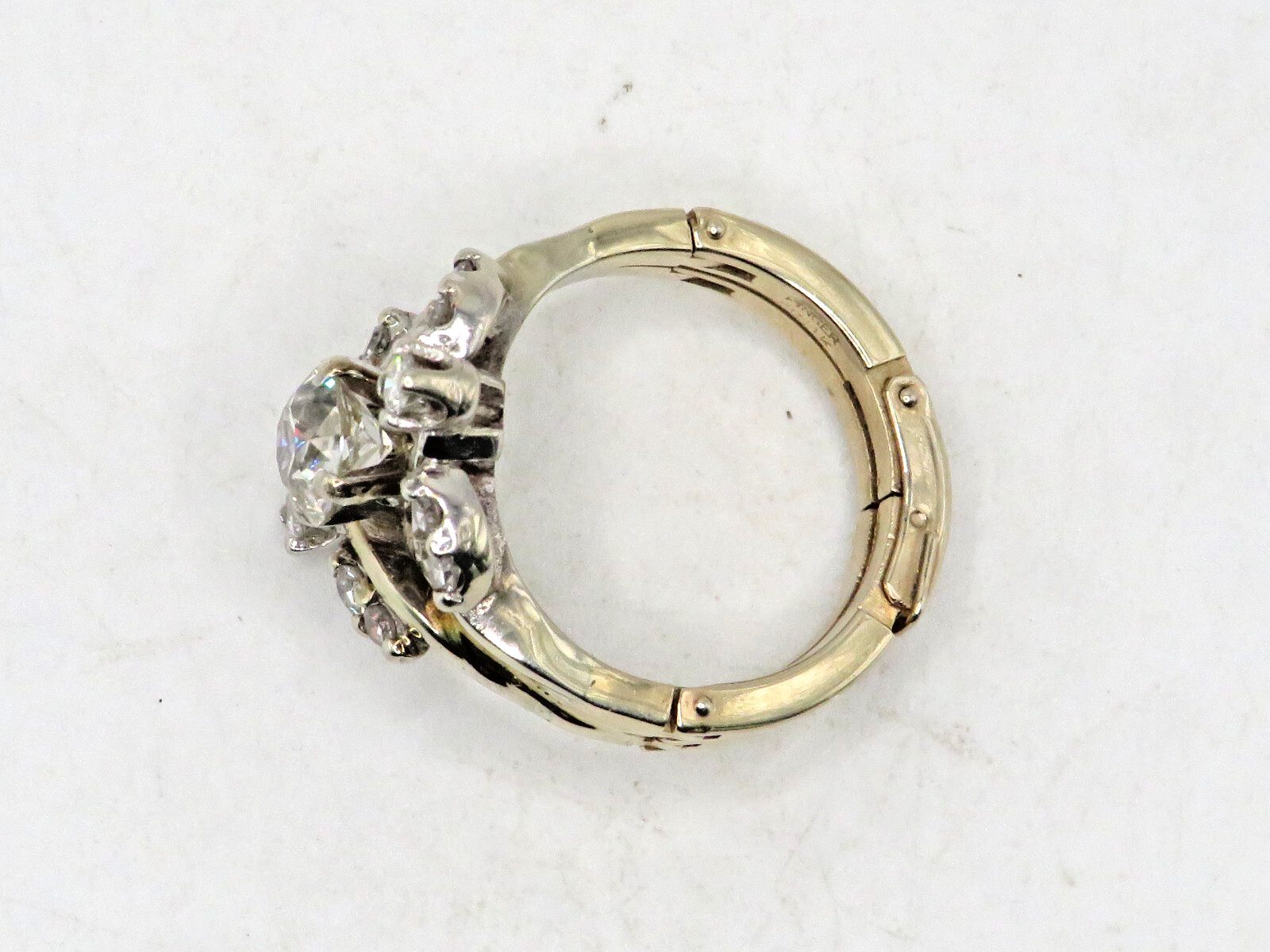 FINGER FIT 14k YELLOW GOLD EUROPEAN CUT DIAMOND RING w 12 ACCENT DIAMONDS SZ 6*