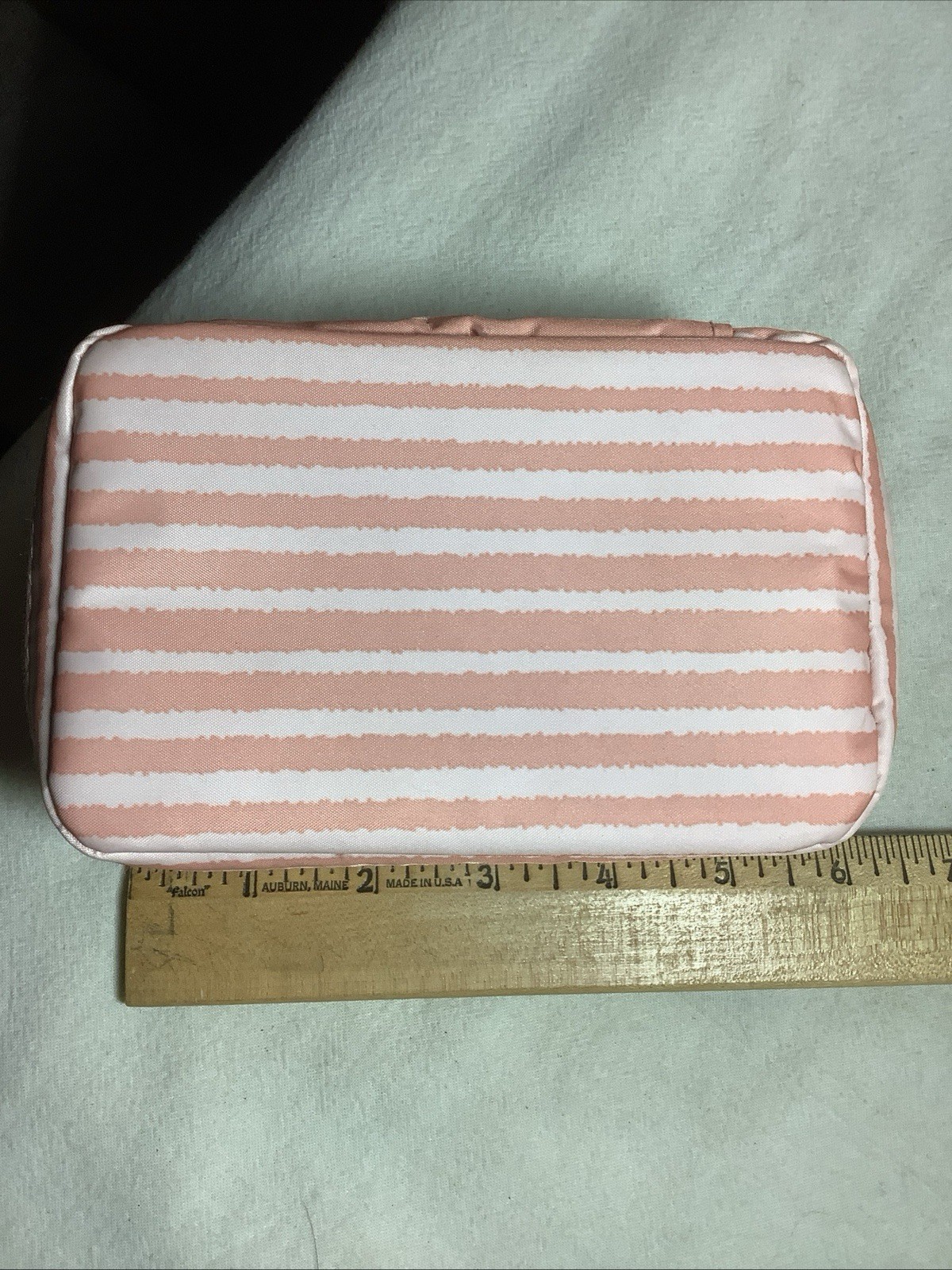 Thirty One Portable/Travel Jewelry Pouch/ Case Peach Stripes EUC
