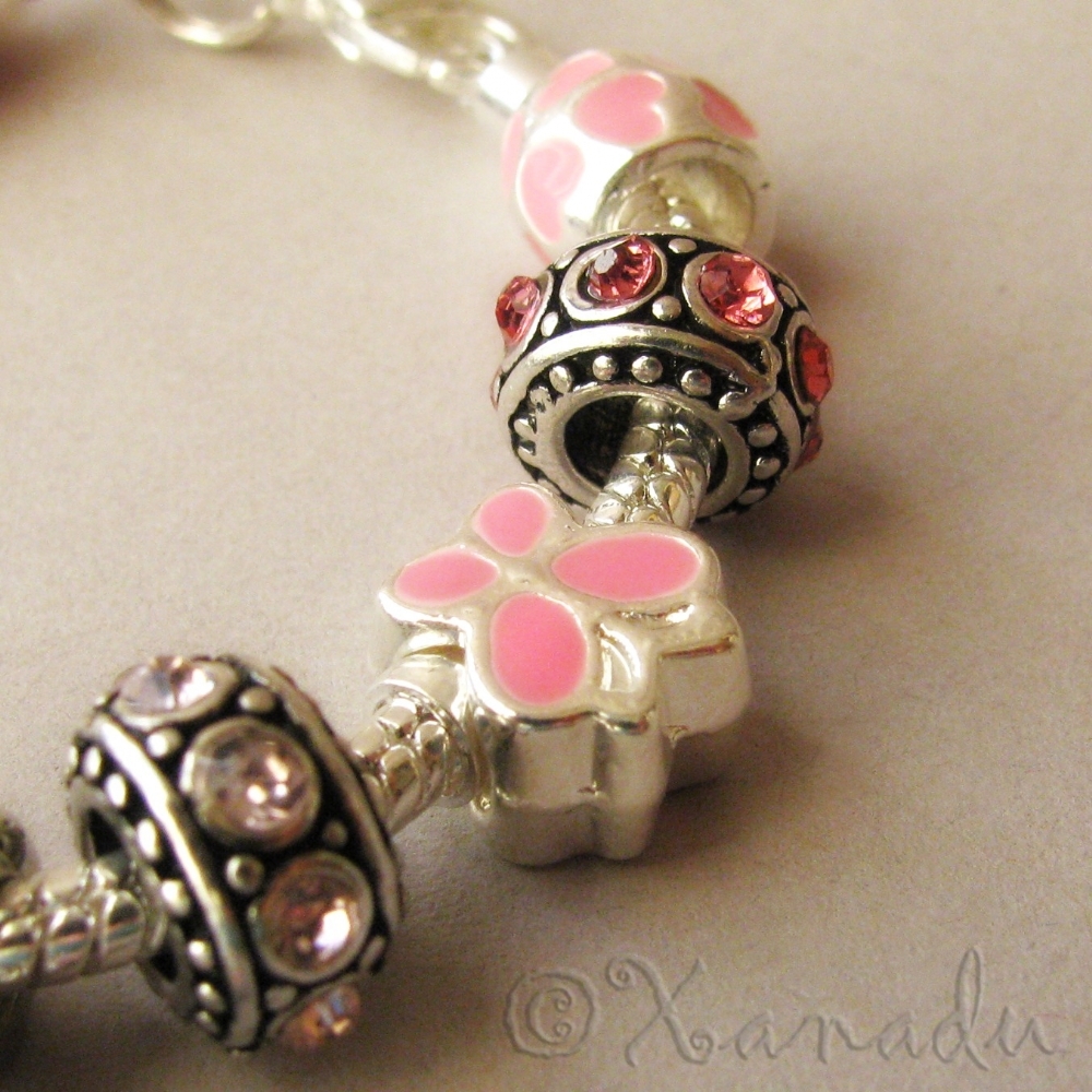 Pink Hello Kitty Fairy Princess European Charm Bracelet With Pink Crystal Beads