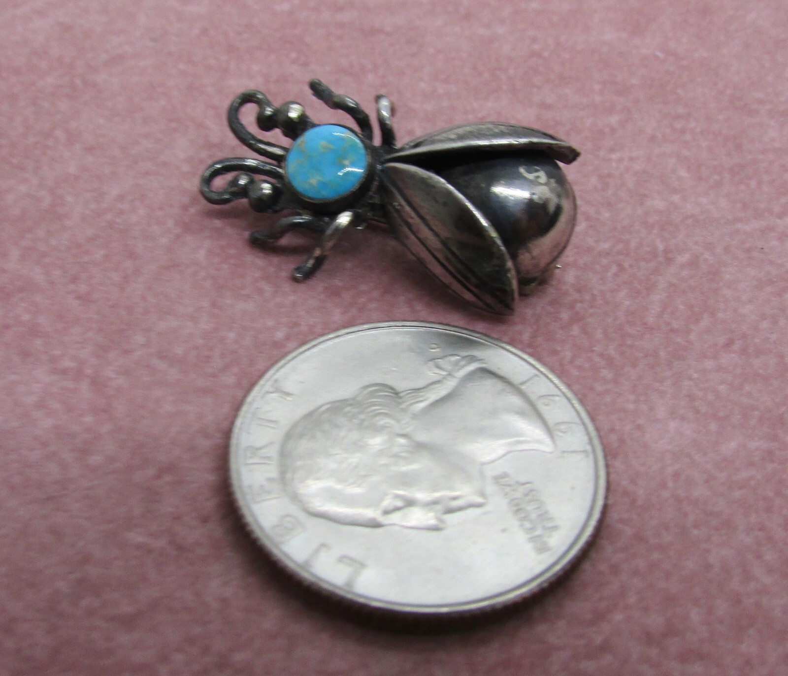 VINTAGE SW STERLING N A BUG WITH TURQUOISE STONE —NEW PRICE—
