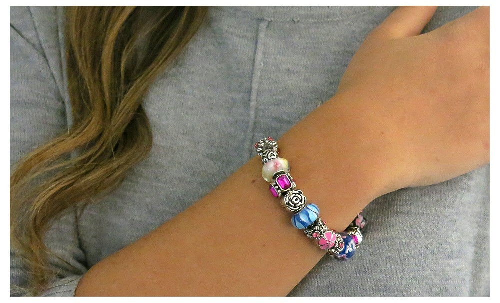 18K White Gold Plated Flower Crystal CZ Charm Bracelet Made with Swarovski