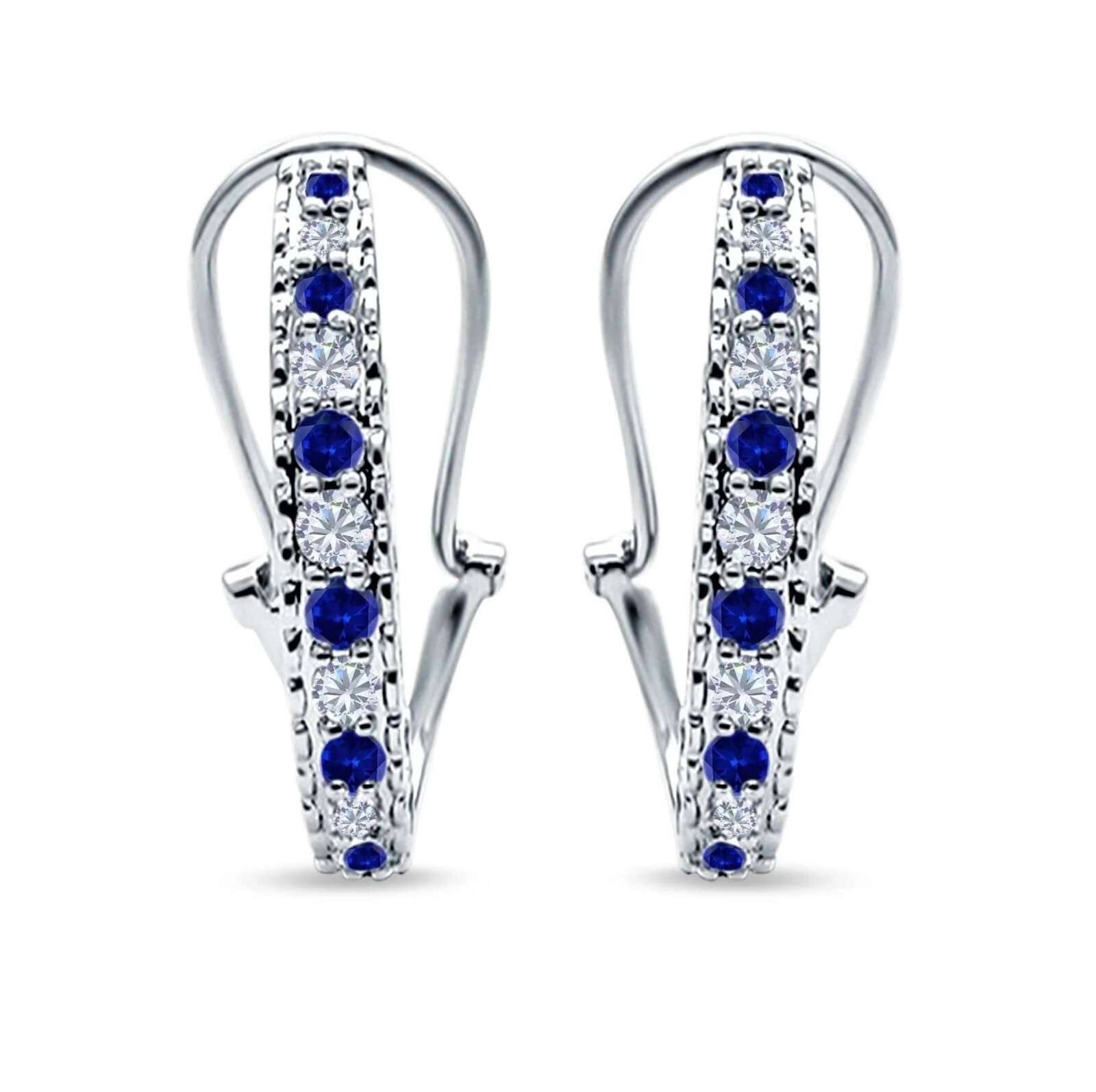Genuine Blue Sapphire Hoop Earrings in Solid Sterling Silver – Omega Backs