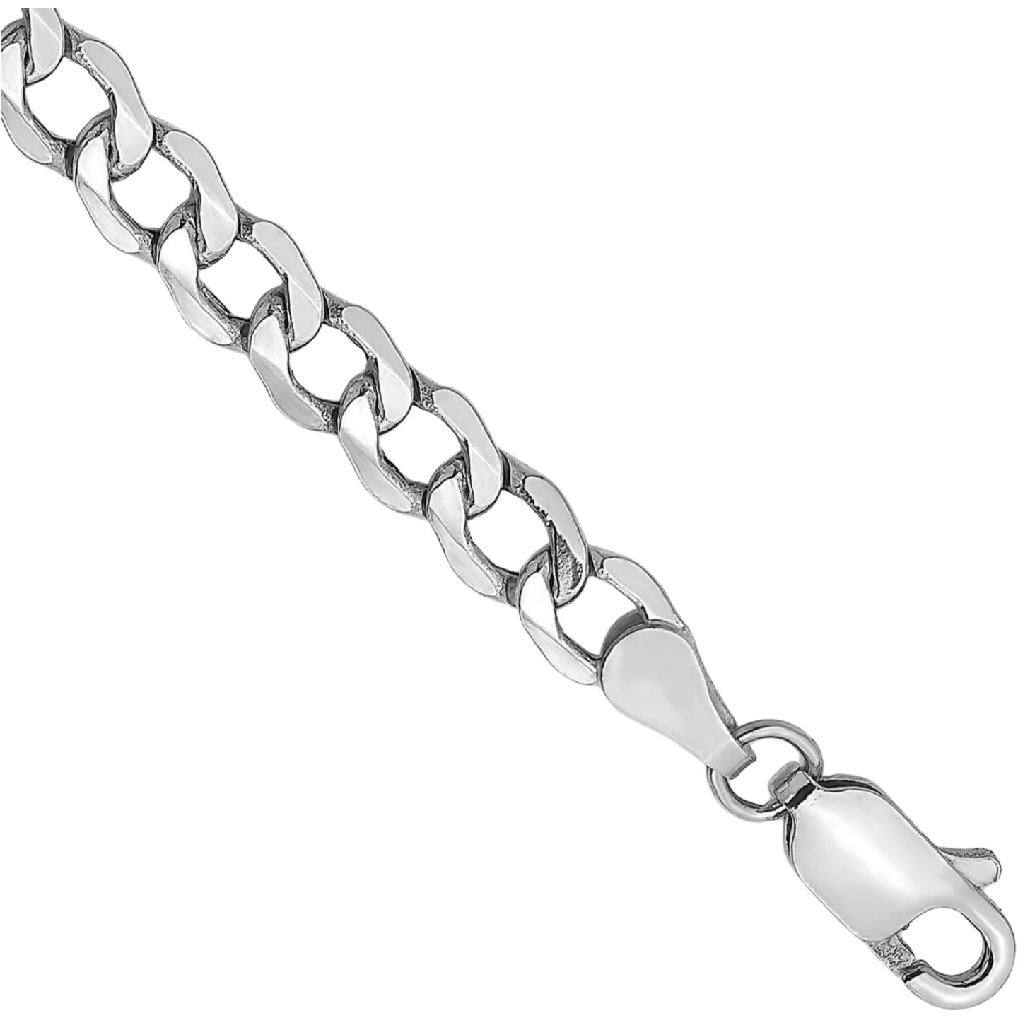 14K White Gold 4.3mm Thick Curb Chain Link Bracelet Semi-solid, Polished