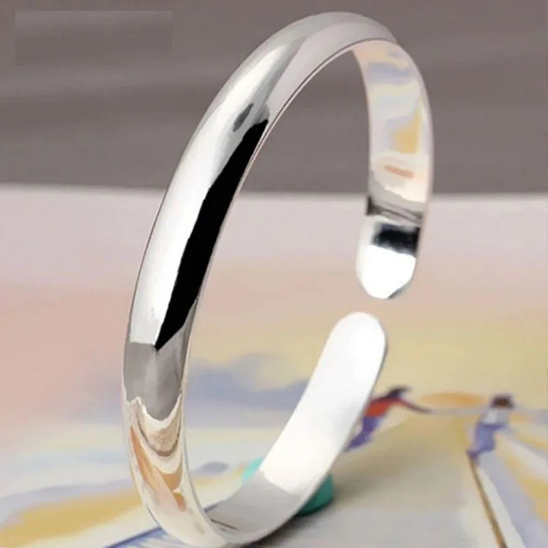 999 Sterling Silver Cuff Bracelet Women Retro Bangles Wedding Jewelry