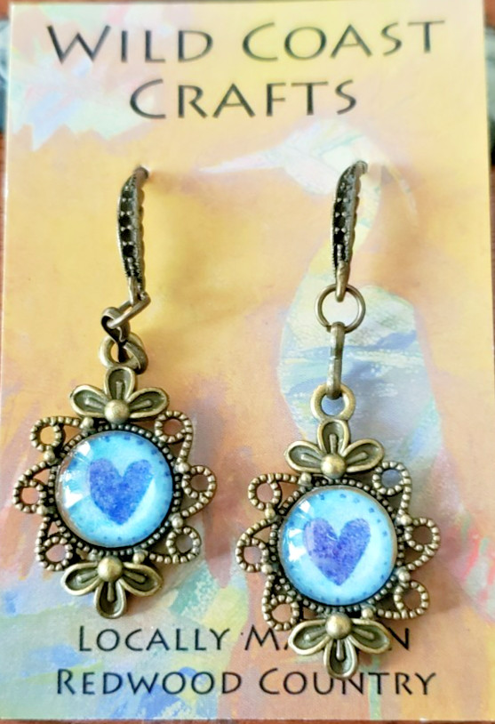 Bronze Heart Glass Pendant Earrings