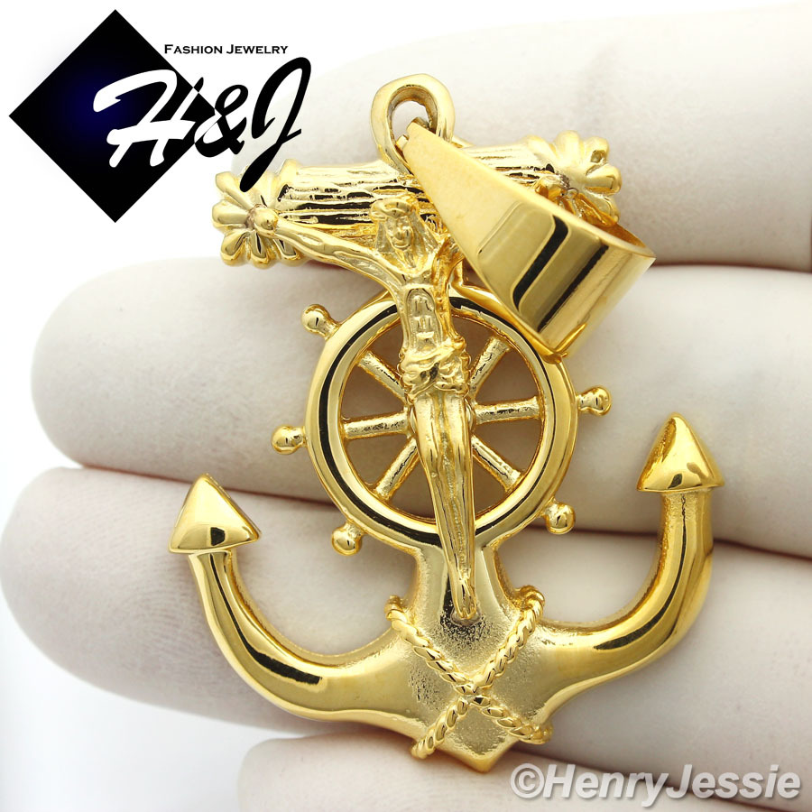 18-40″Stainless Steel 9mm Gold Plated Cuban Necklace Bracelet Anchor Pendant*G58
