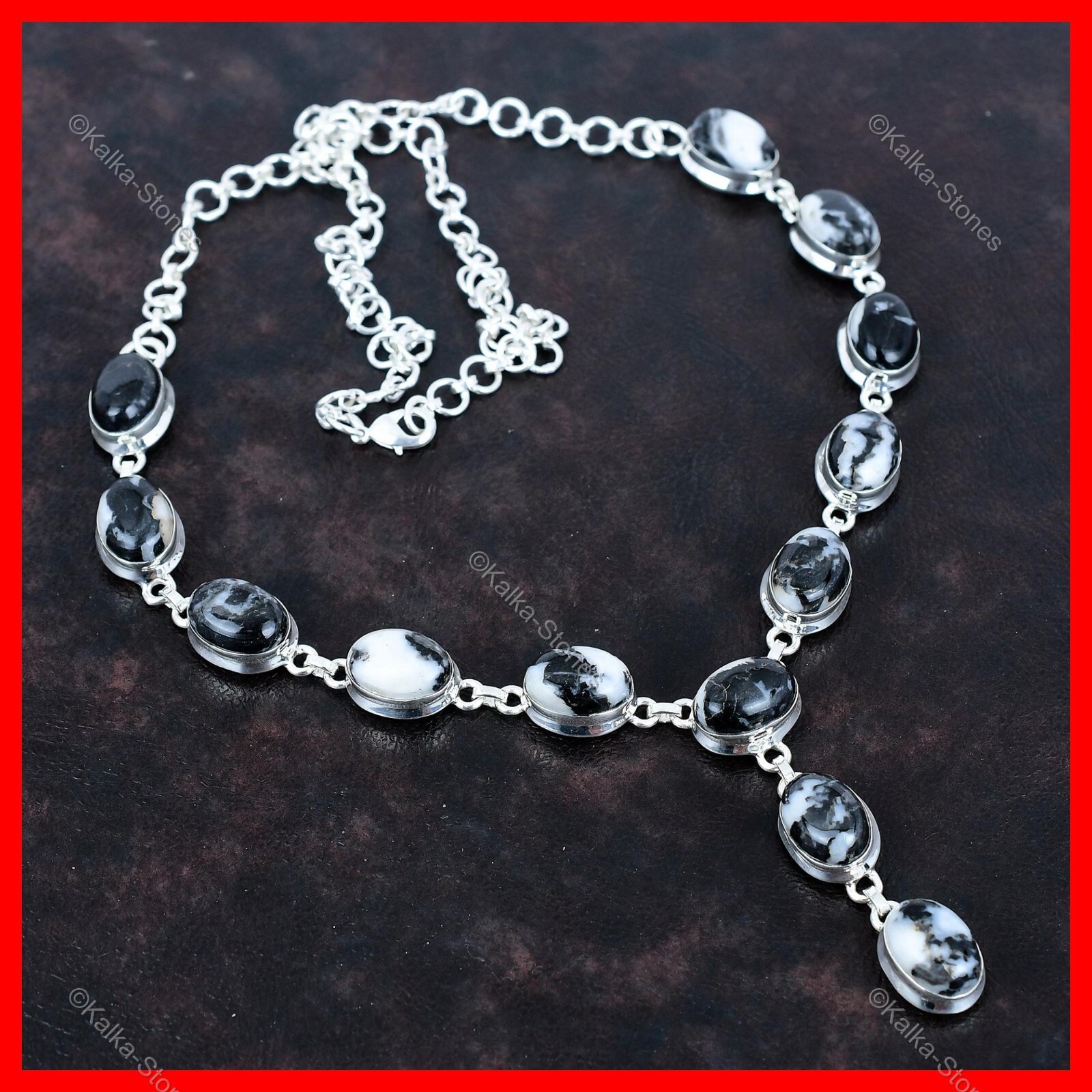 Oval White Buffalo Turquoise Stone Boho Chain Bezel Necklace Jewelry 925 Silver