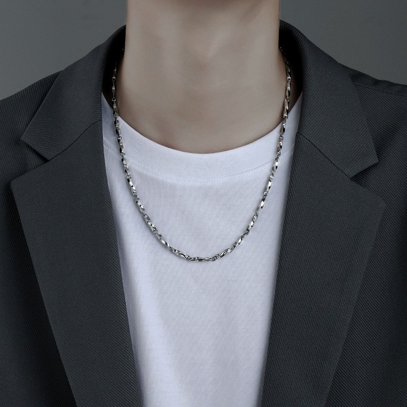 Stainless Faceted Oval Link Chain Necklace Unisex Minimalist Layering Chain