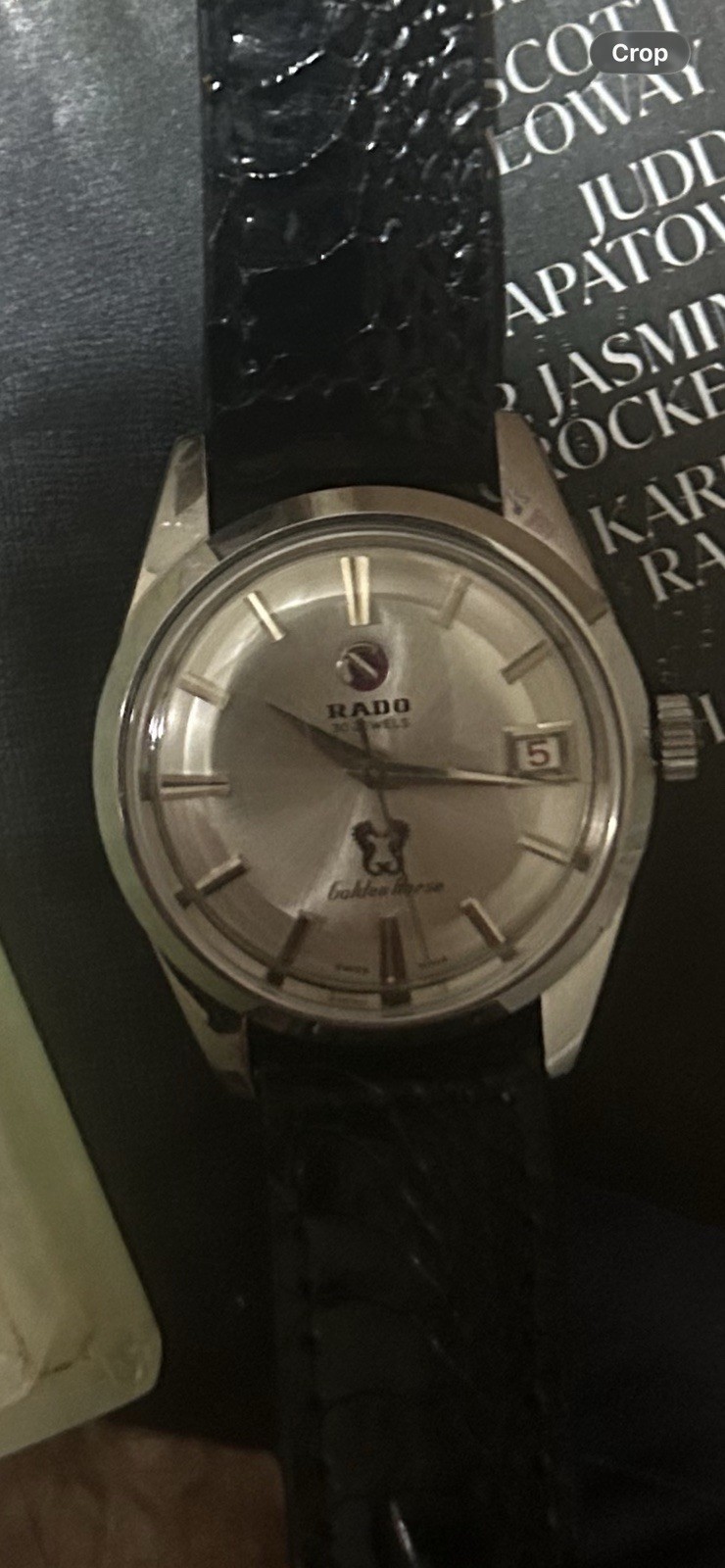 Rado Golden Horse Automatic 25 Jewels Date Silver Dial Black Leather Strap