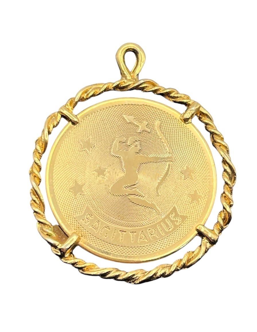 Sagittarius Zodiac Astrology Charm Pendant for necklace gold tone vintage