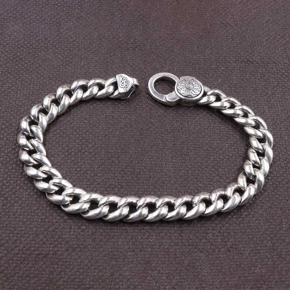 Pure 925 Sterling Silver Chain 9mm Cuban Curb Link Bracelet 34-35g 7.5inch
