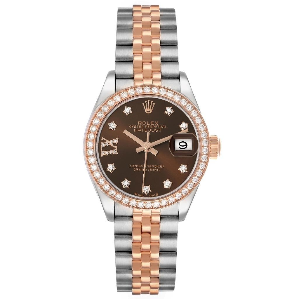 Rolex Datejust 28 Steel Rose Gold Diamond Ladies Watch 279381