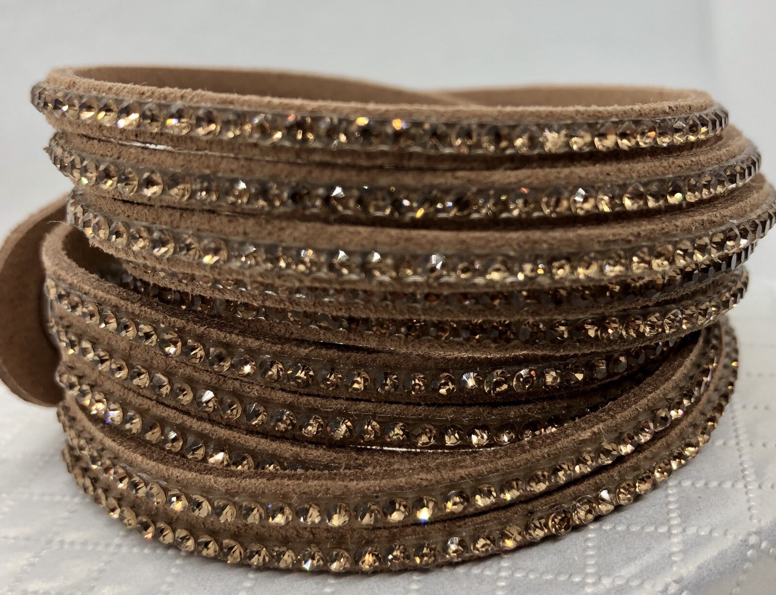 Slake Double Wrap Bracelet Dark Tan Crystal Alcantara® Leather Designer Style