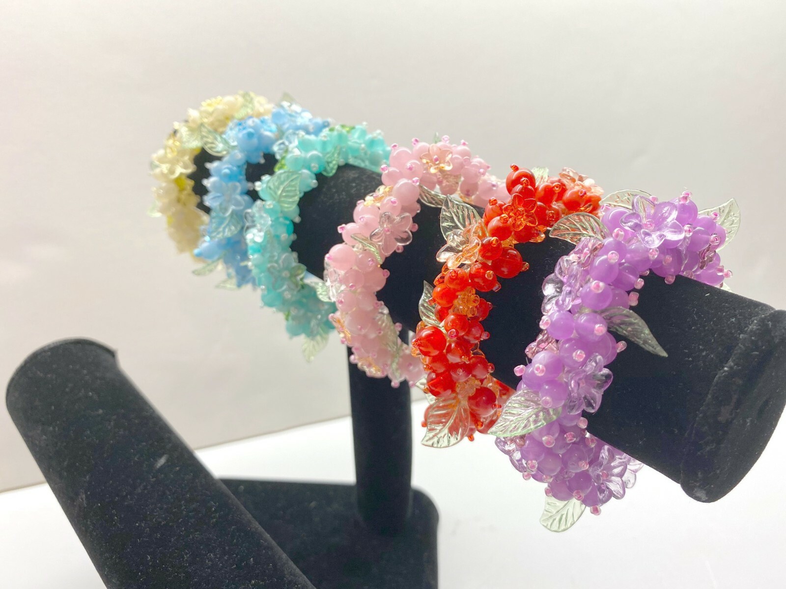 Floral Bracelet Stretch Wholesale Lot 6 Purple Pink Red Blue Flower Bracelets
