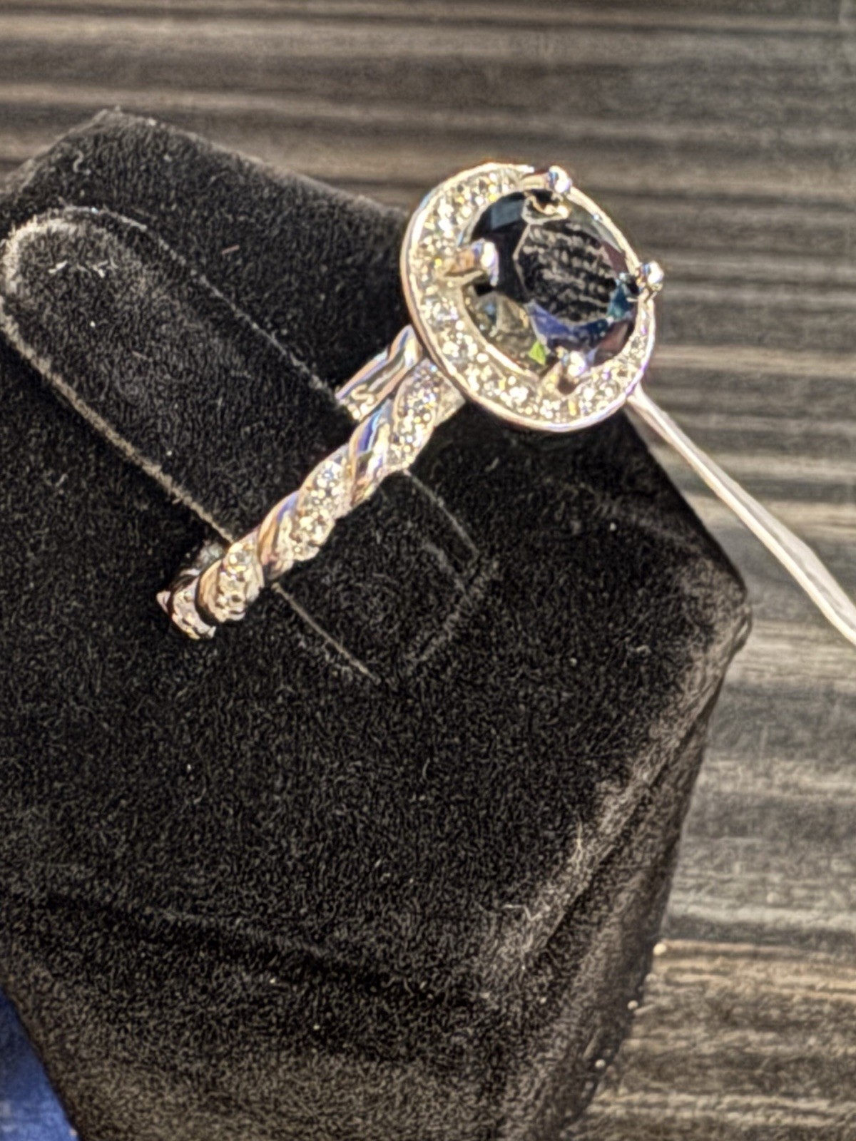 Starling Silver 925 Round Black CZ Halo Engagement Ring Size 7