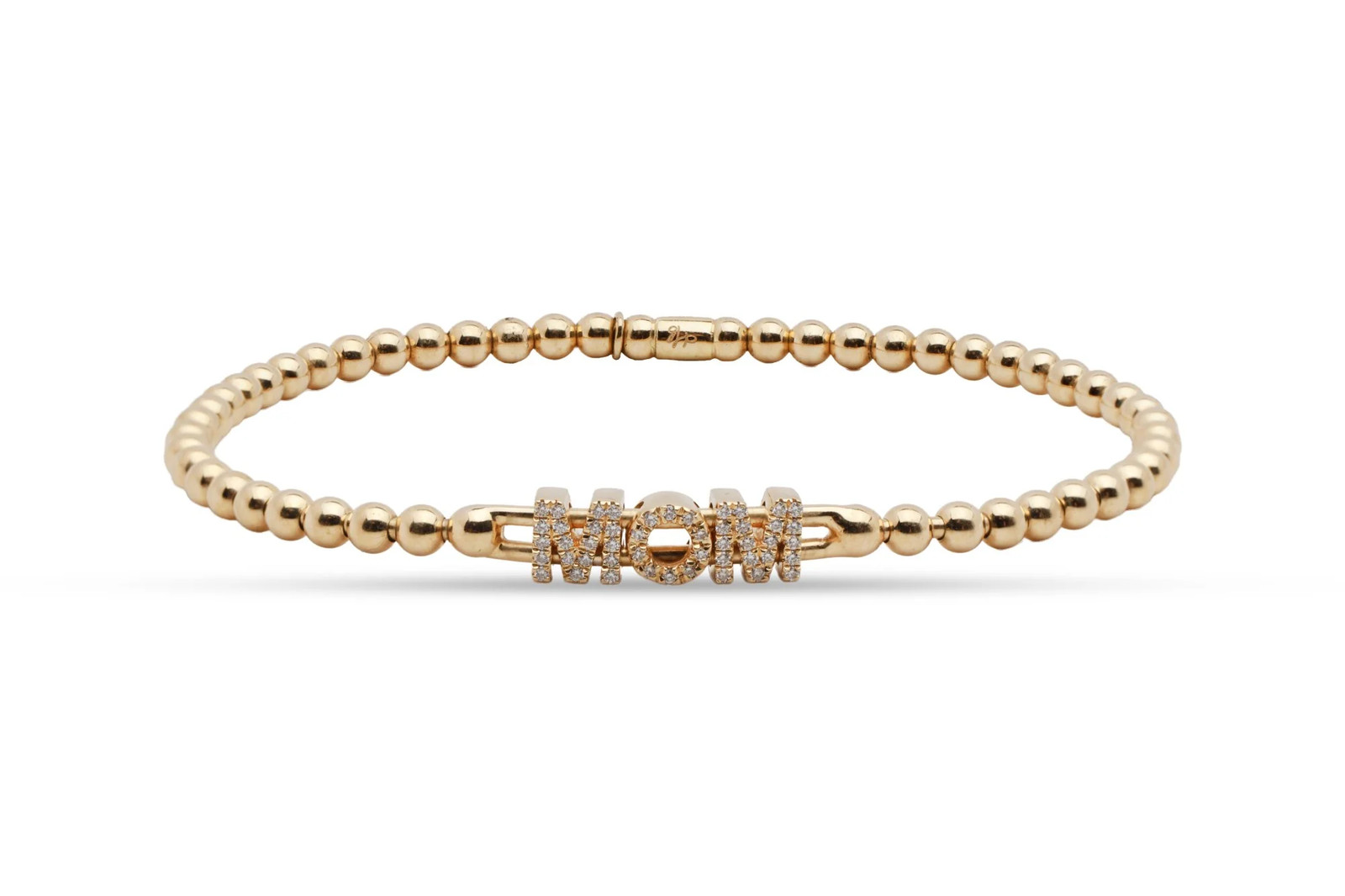 Hulchi Bellumi 18k Yellow Gold 0.12ctwDiamond Pave ‘MOM’ Beaded Bracelet(6.80g.)