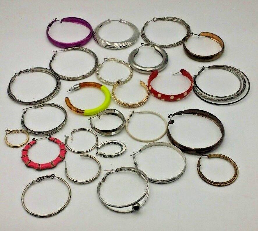 Earrings Pierced Hoop Singles Red Purple Silver-tone Golden Yellow Lot of 25