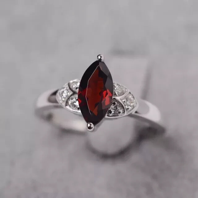 Handmade Marquise Garnet 925 Sterling Silver Engagement Christmas Ring For Her