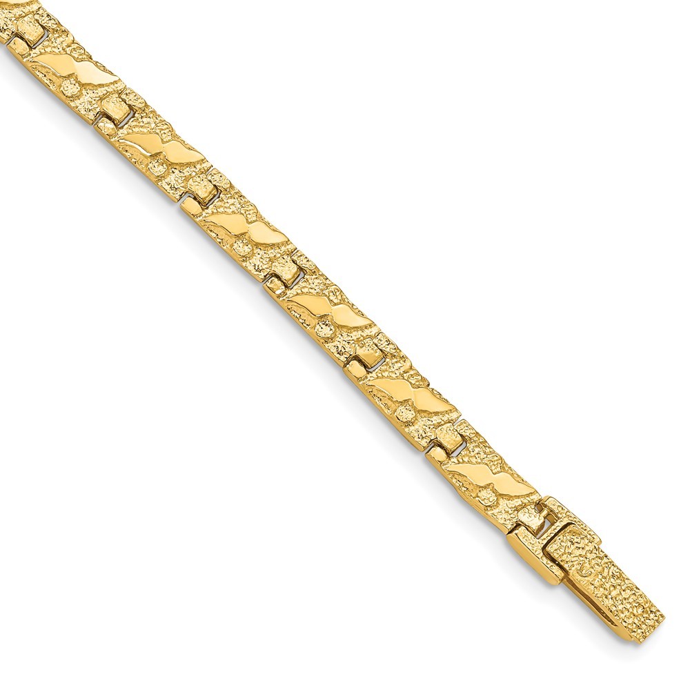 14k Yellow Gold Polished and Textured 5.5mm Nugget Link Charm Bracelet 7″