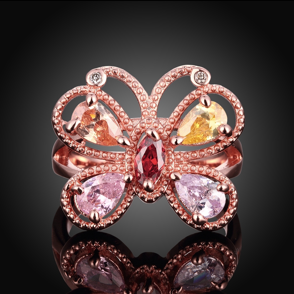 18K Rose Gold Plated Fashion Ring AAA Zirconia Women Butterfly B260