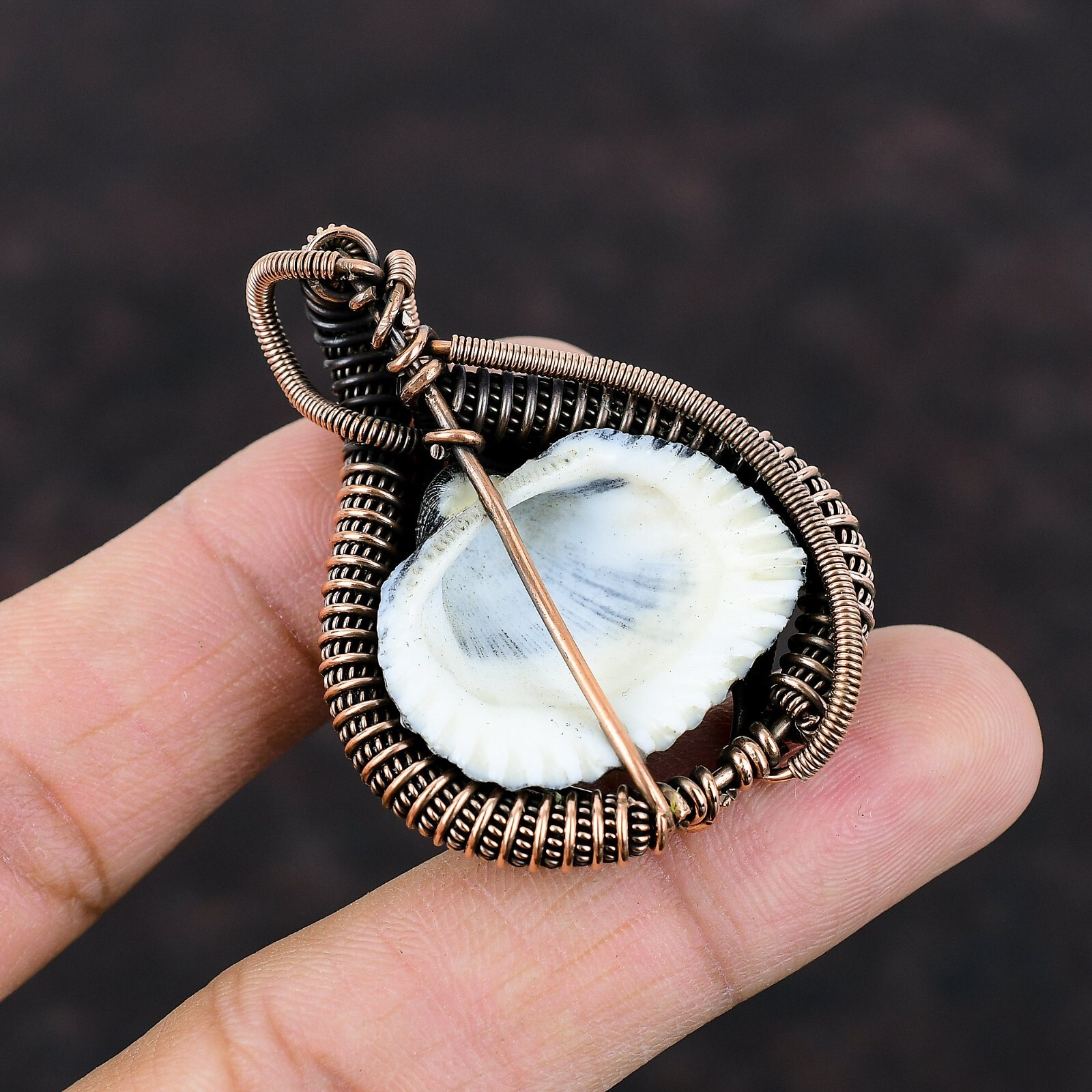 Gift For Women Jewelry Wire Wrapped Pendant Copper Titanium Coated Shell 1.97″