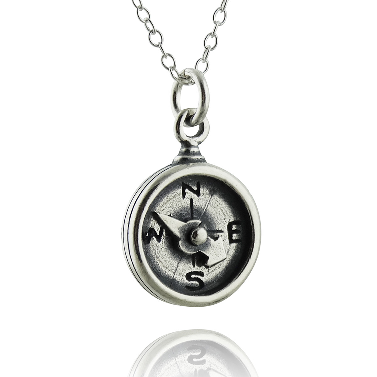 Compass Charm Necklace w/ Spinning Needle – 925 Sterling Silver Graduation Gift