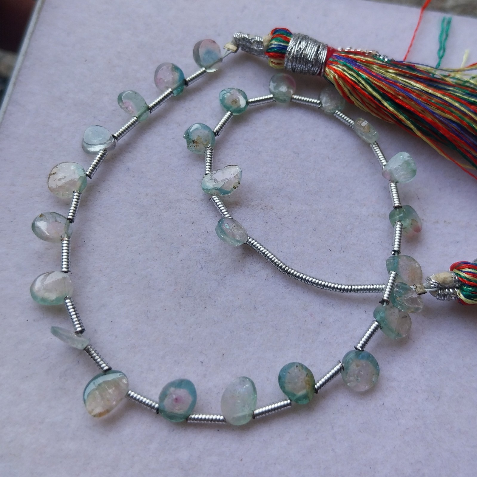 15 Carat Natural Watermelon Bio-Color Tourmaline Smooth Slice 8 inch Necklace