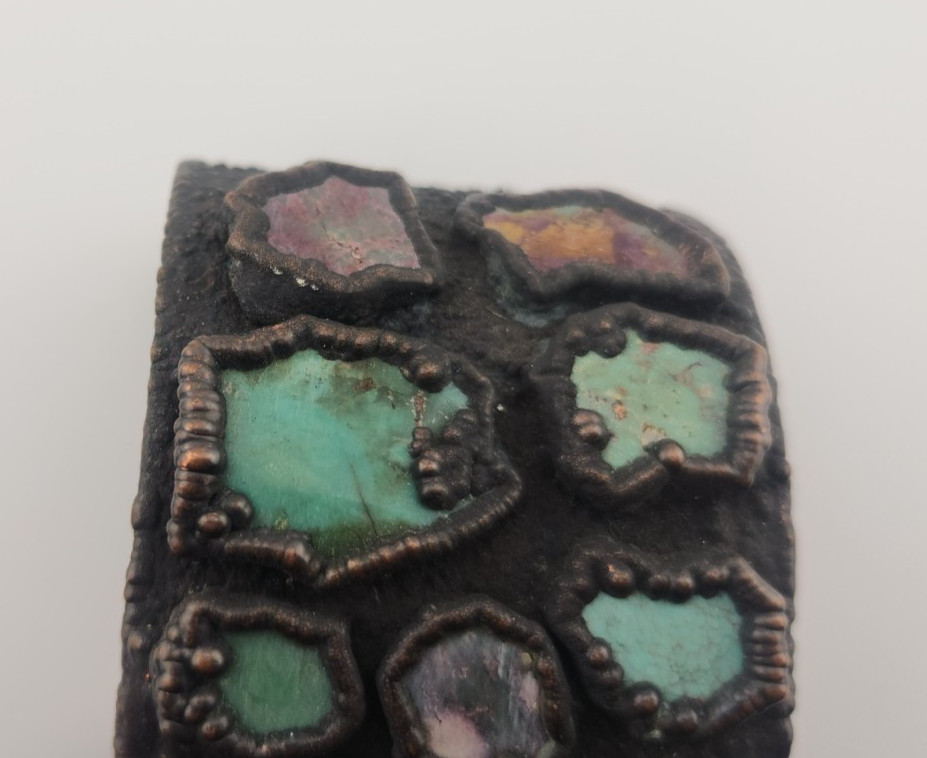 Vintage BELL TRADING Copper Cuff Bracelet USA Pre 1960s 10 Turquoise pieces