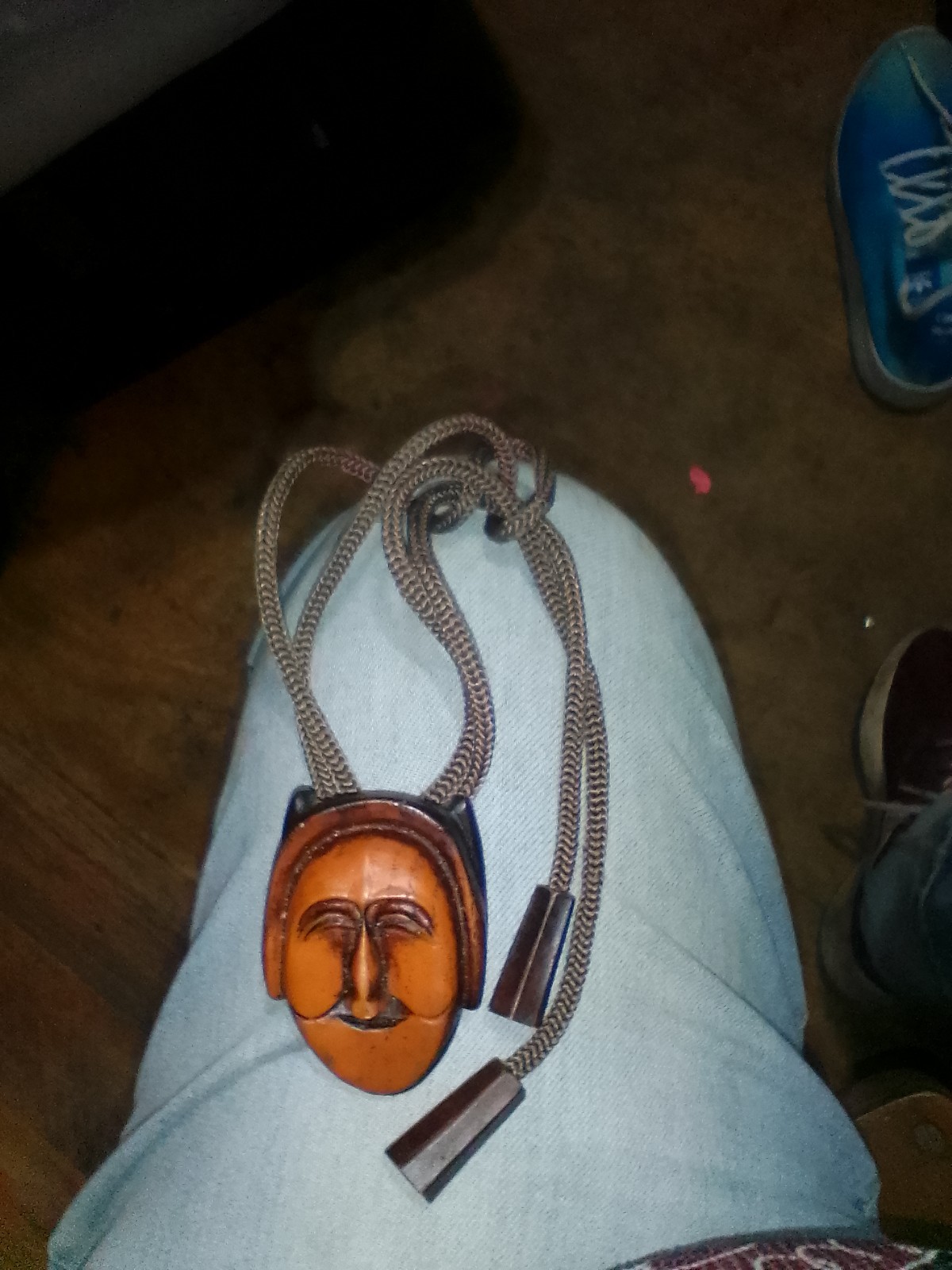 Vintage Korean Carved Wood Hahoe mask bolo ties