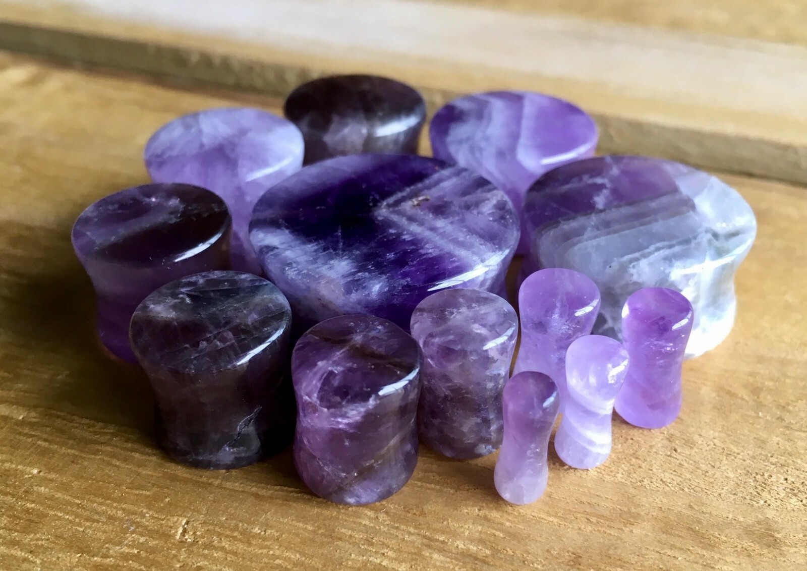 PAIR Amethyst Amythest Organic Stone Plugs Gauges – up to 32mm available!