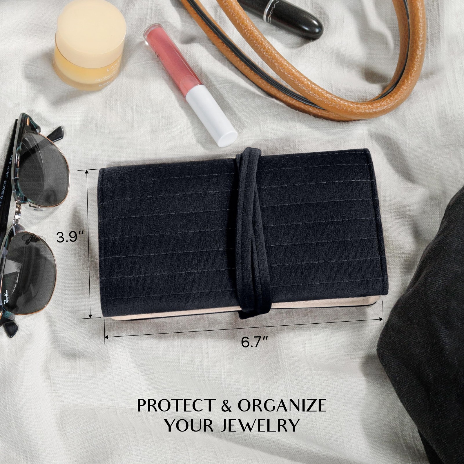 Benevolence LA Travel Jewelry Roll Organizer | Velvet Case for Ebony