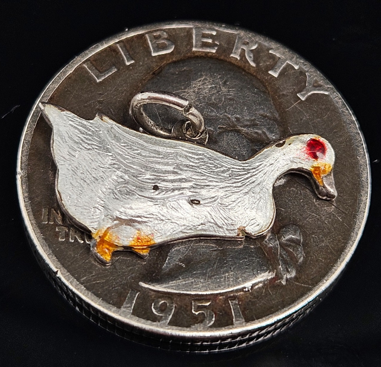 Sterling Silver ENAMEL DUCK GOOSE Charm Pendant Animal Vintage