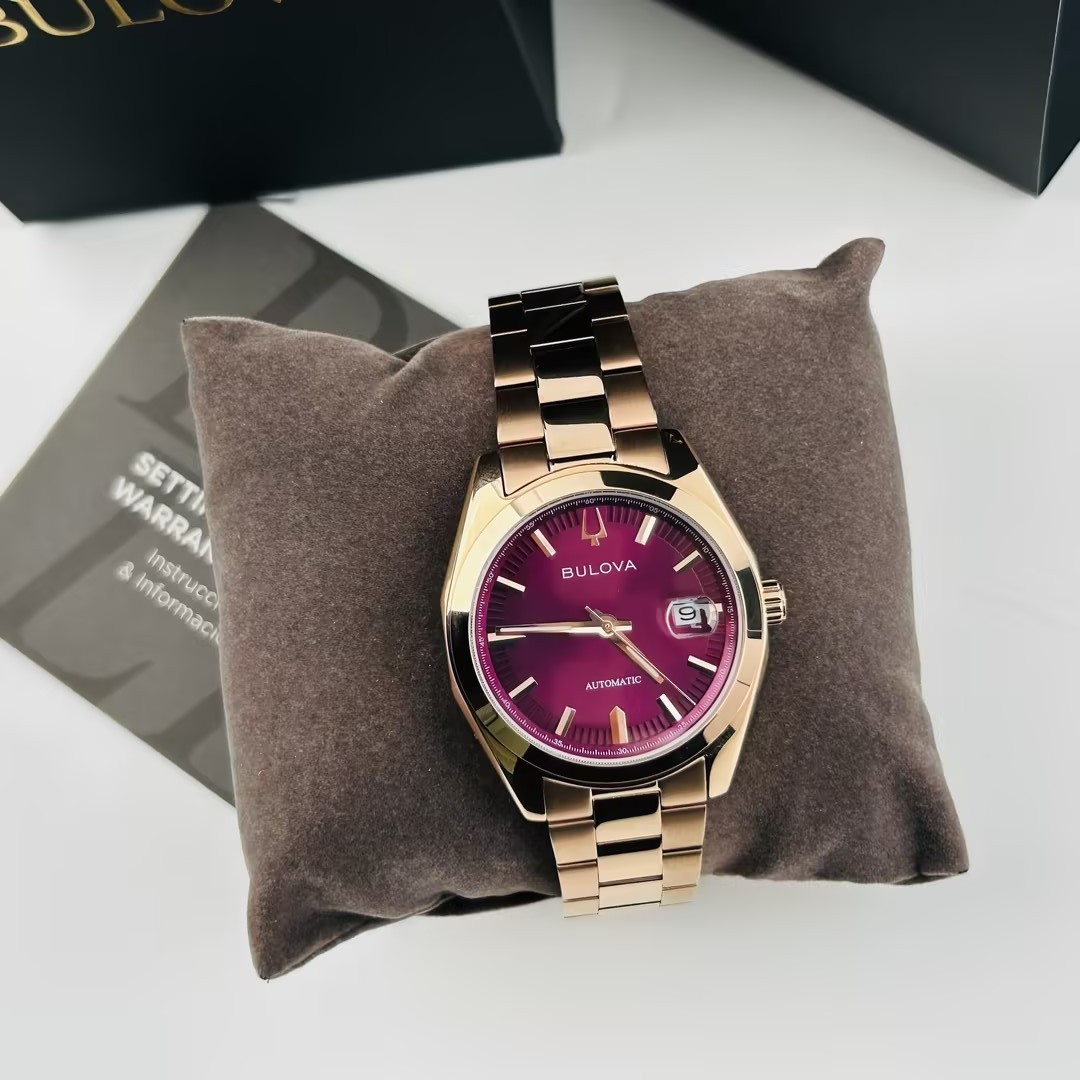 Bulova Classic 97B234 Purple Dial Rose Gold Men’s Watch Surveyor Automatic 39mm