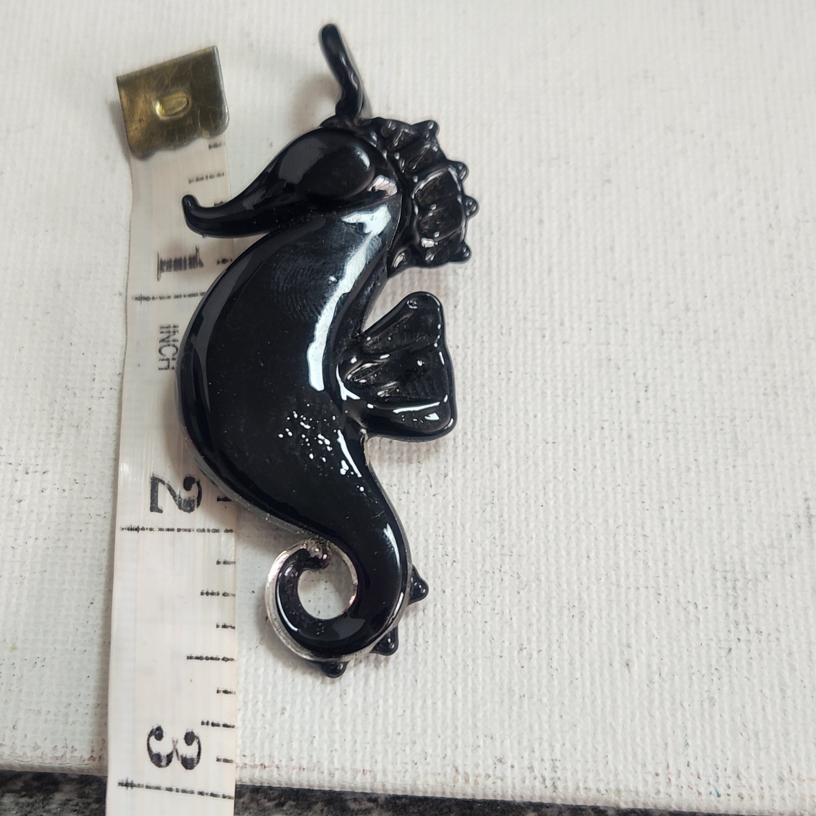 Handblown Lampwork Glass Seahorse Pendant Black Multi Color Dichroic Art Glass