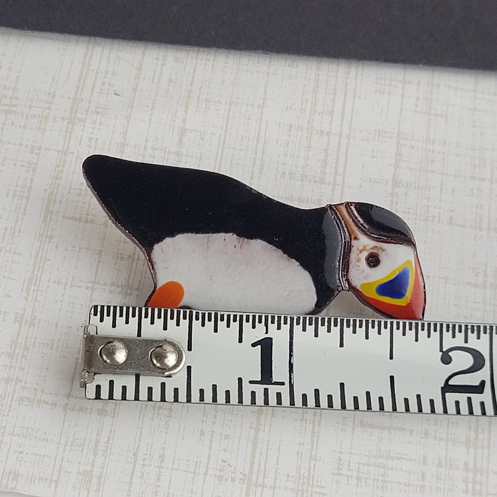 Puffin Bird Brooch Ceramic Enamel