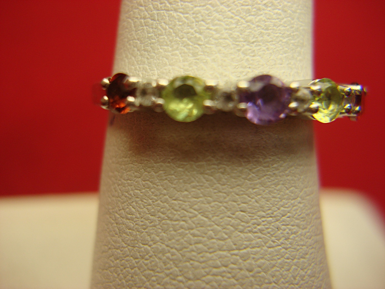 STERLING SILVER GEMSTONE RING – 3 DIFF. STONES – SIZE 7 – NICE
