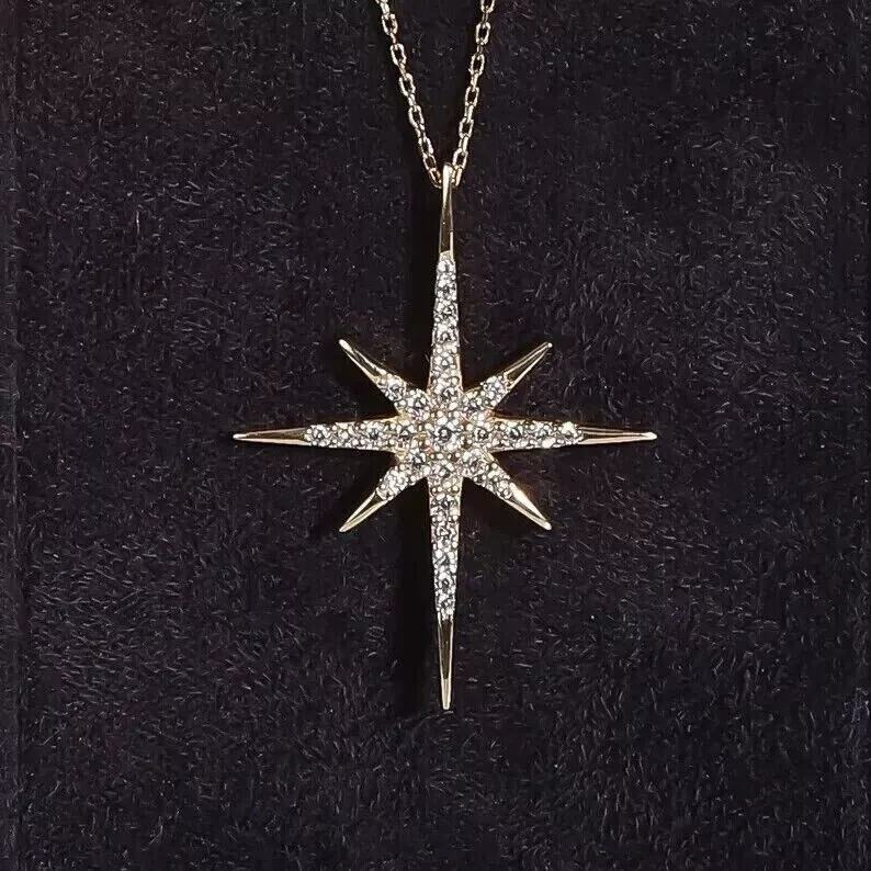 2Ct Round Cut Lab-Created Diamond North Star Pendant 14K Yellow Gold Plated