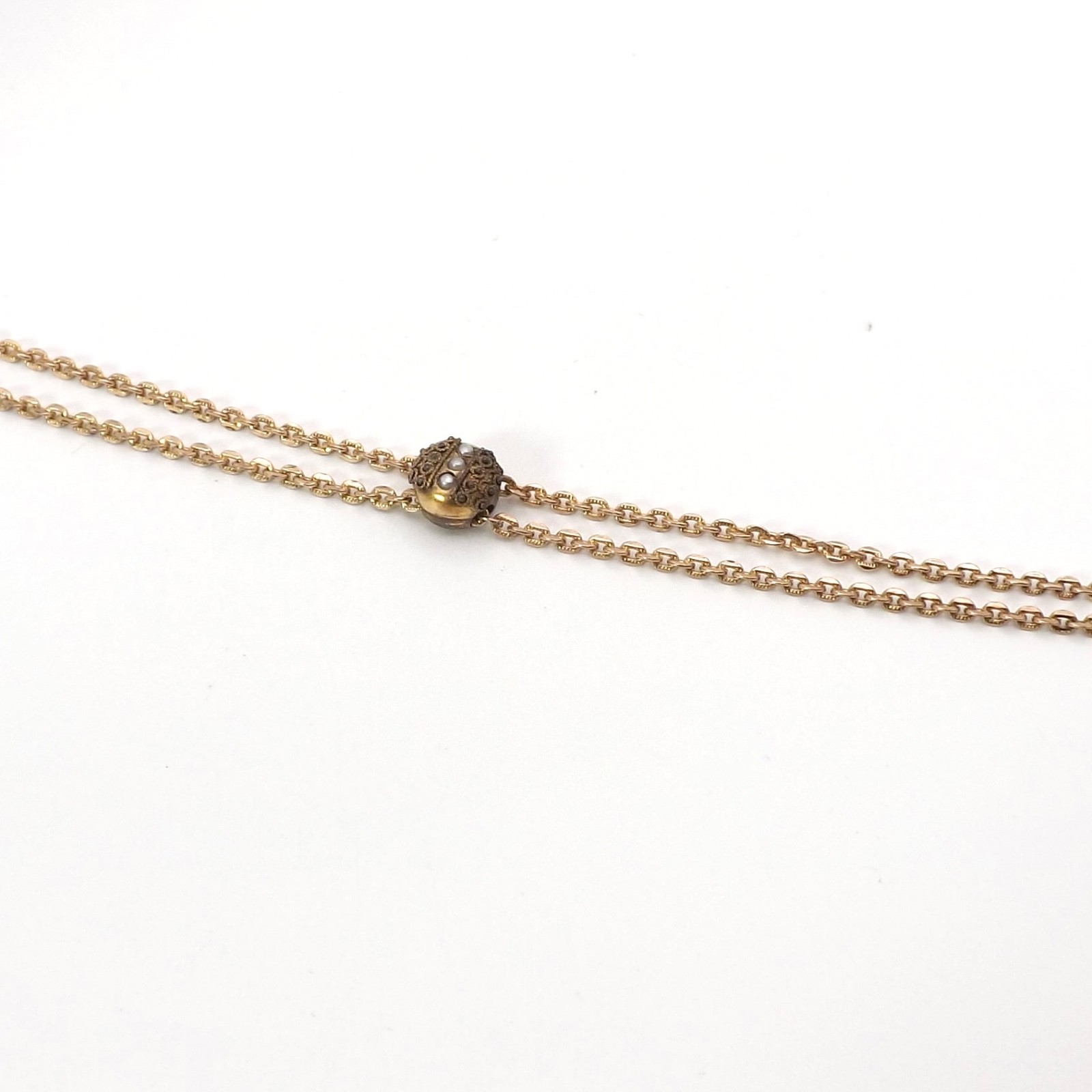 10k Gold Filled Pearl Cable Link Ladies Pocket Watch Chain Necklace 48in 14gr