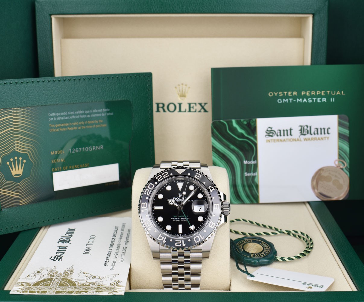 ROLEX NEW Stainless GMT Master II BRUCE WAYNE 2025 CARD 126710 GRNR SANT BLANC