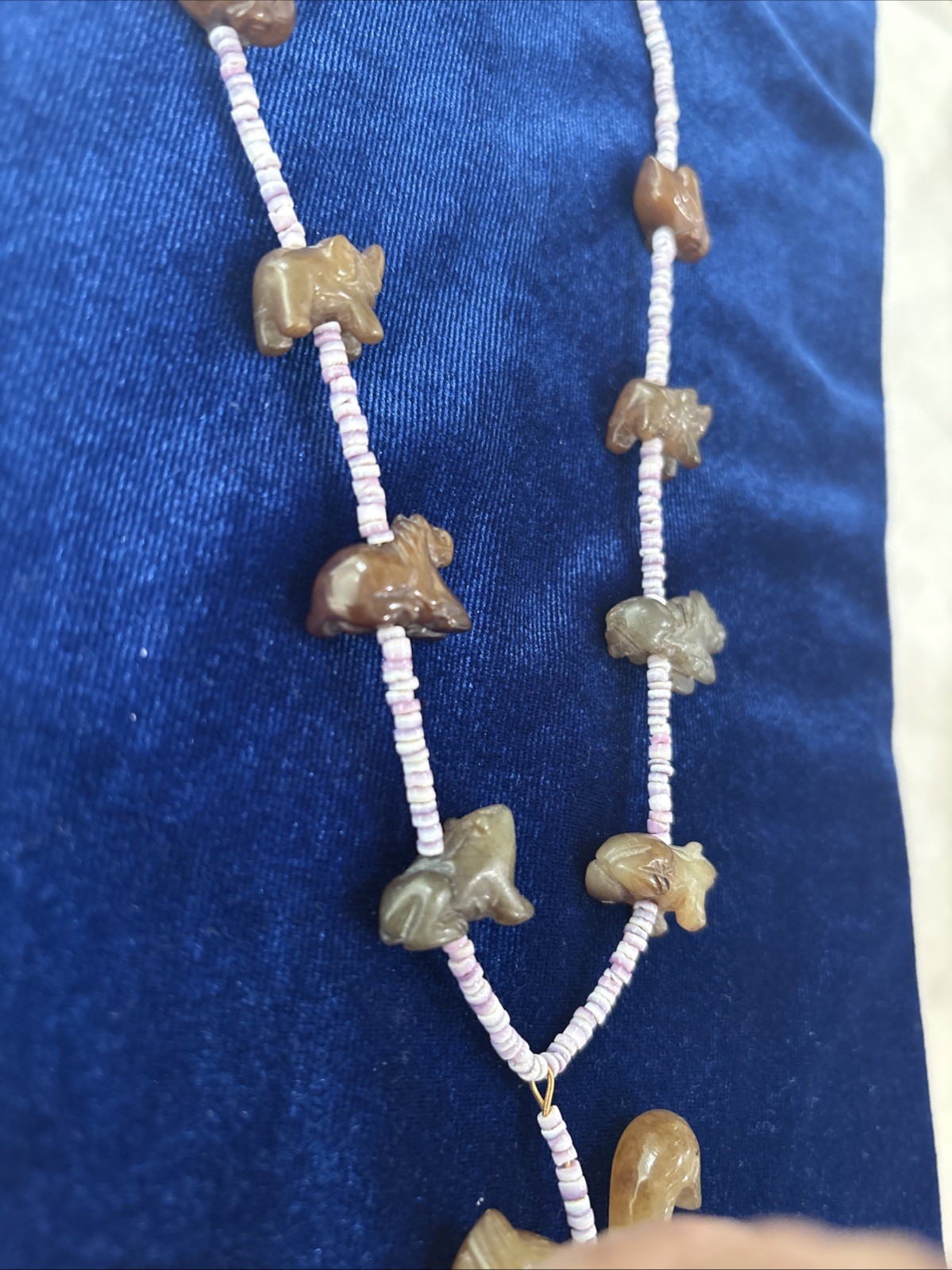 Vintage Chinese Export Carved Stone Zuni Style Necklace. Carved Animals.