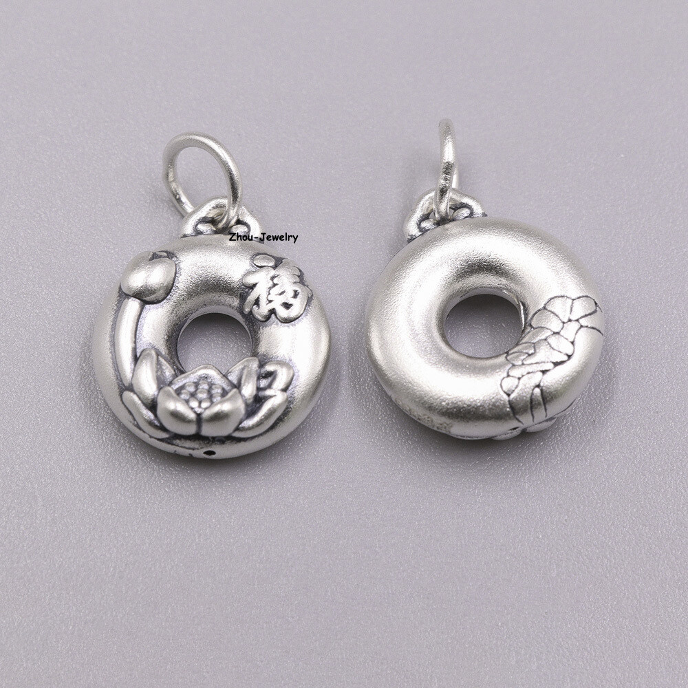 Pure S999 Sterling Silver Pendant Men Women Lotus Flower Pendant 1.2-1.3g