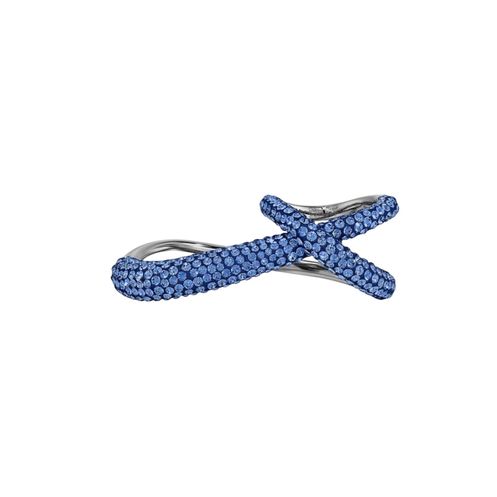 Swarovski Tigris double ring Blue, Ruthenium plated Size 55/7 USA – Damage Box
