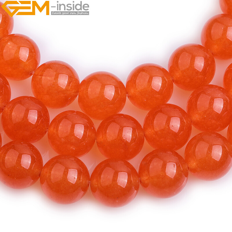 Smooth & Faceted Orange Jade Gemstone Round Beads For Jewelry Making Strand 15″